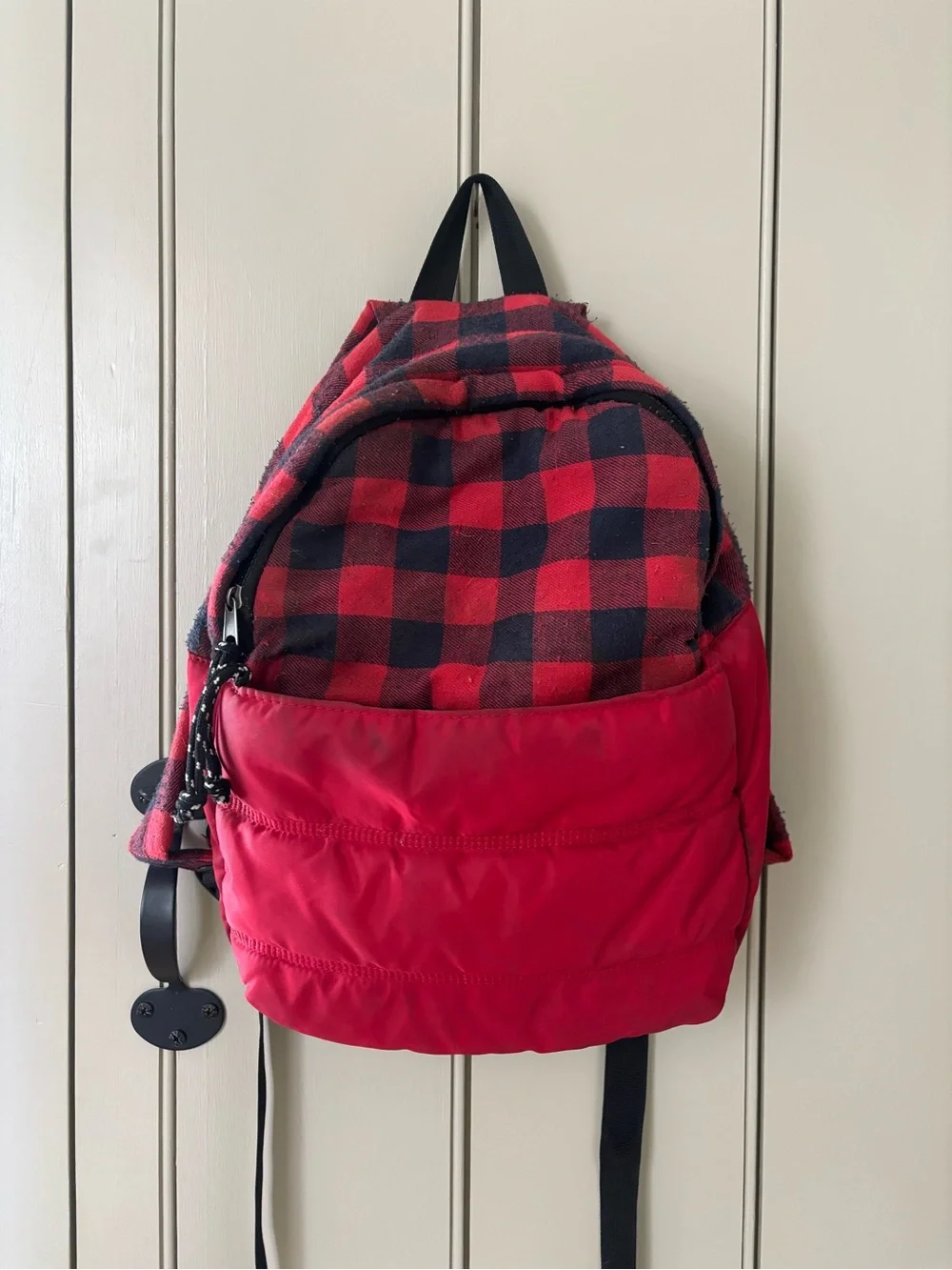 Red Buffalo Plaid Flannel & Solid Red Kid’s Backpack